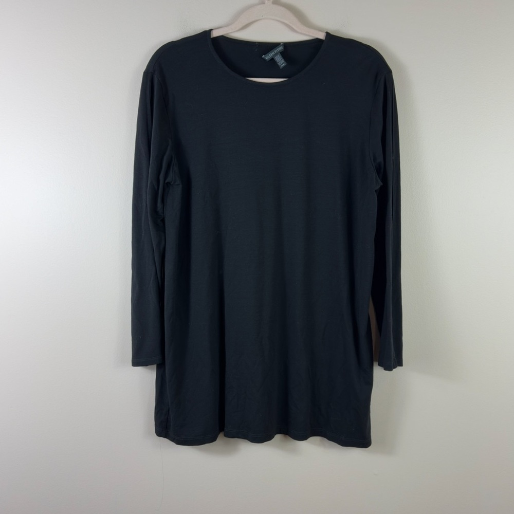 EILEEN FISHER womens size M black cutout long sleeve tunic blouse